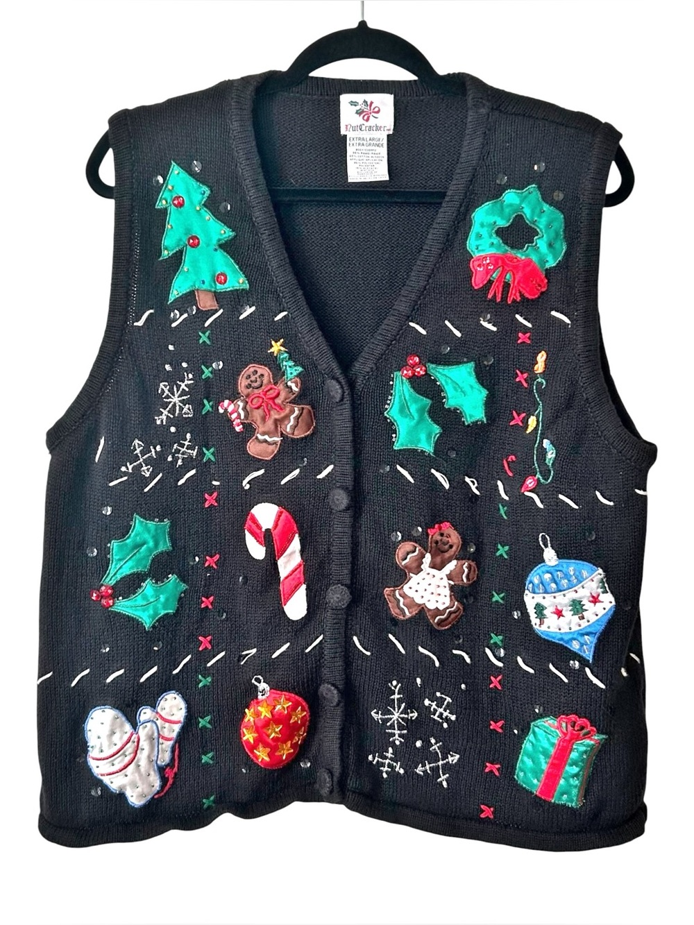VINTAGE Nutcracker Ugly Christmas Holiday Sweater Vest Women’s SZ XL in Black